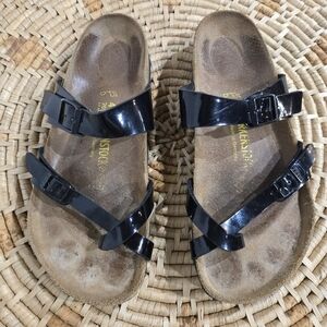 Birkenstock Mayari Black Patent Leather Strappy Sandals 10
